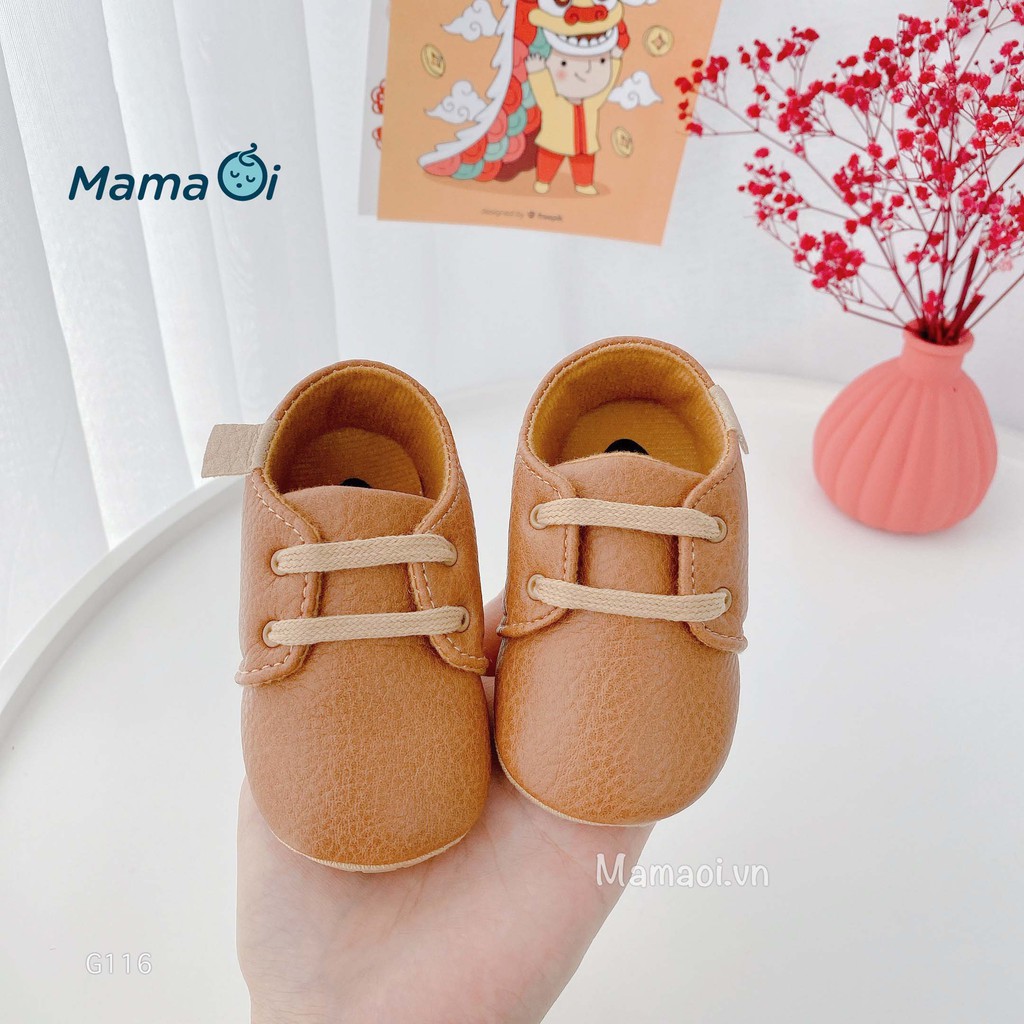 G116 Giày tập đi cho bé giày bata da nâu mềm mại êm chân đế nhựa chống trượt của Mama Ơi - Thời Trang cho bé