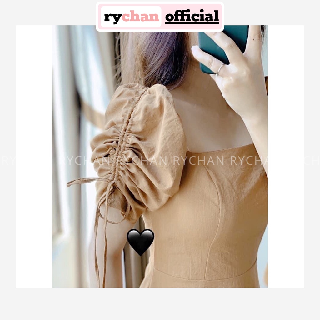 [Ảnh Thật Cuối] Đầm Xòe Nude Cổ Vuông Tay Rút - DX874