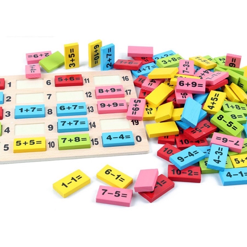 DOMINO GỖ CHO BÉ- ĐỒ CHƠI TOÁN HỌC 110 Chi Tiết Kèm Bảng Số