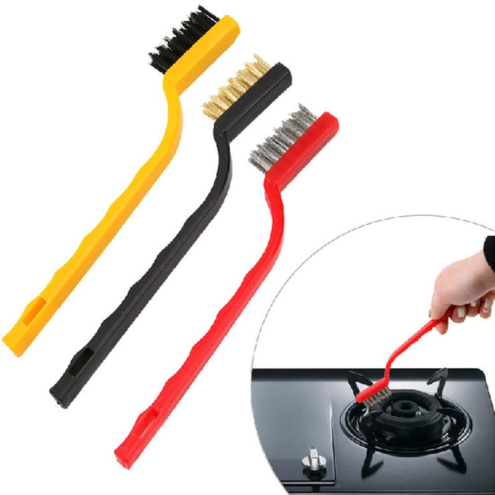 Set 3 bàn chải làm sạch bếp lông đồng/sắt/nylon đa năng tiện dụng