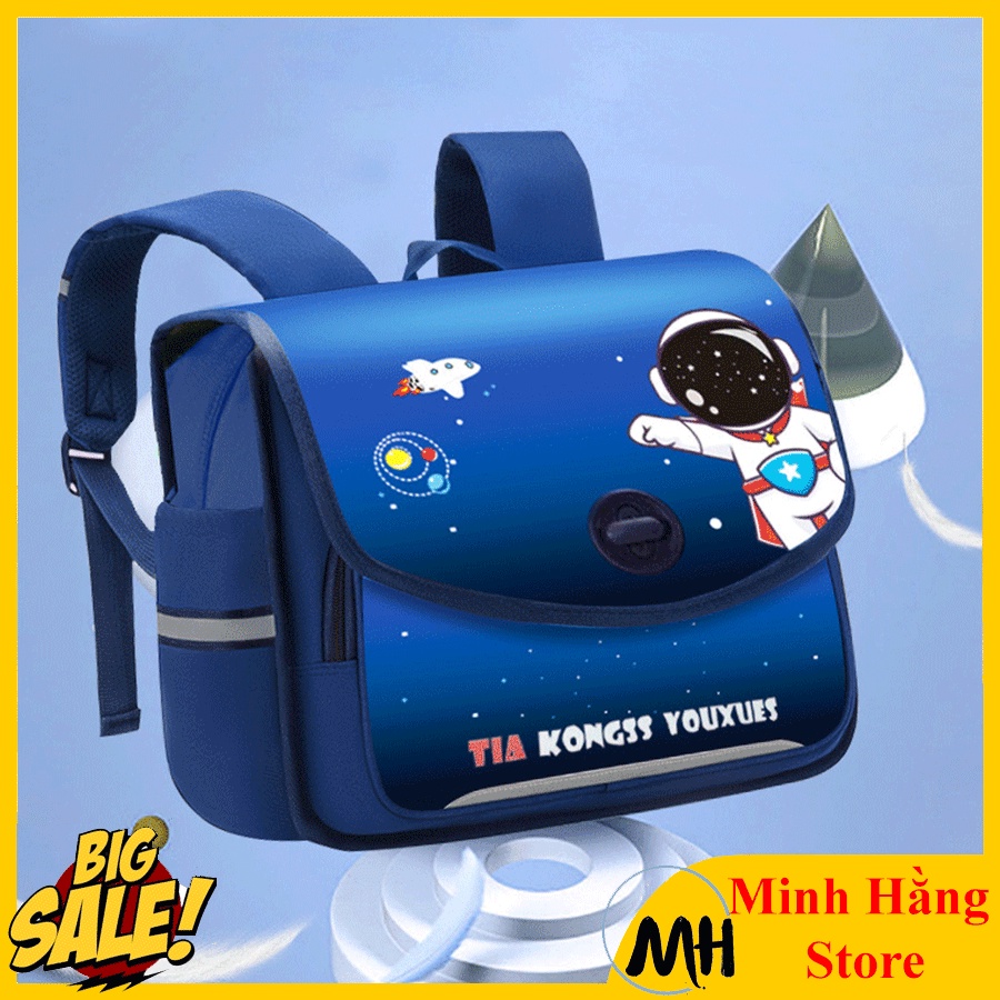 Cặp sách chống gù lưng cho bé trai gái tiểu học chống thấm nước form cứng, balo học sinh cấp 1 hình phi hành gia