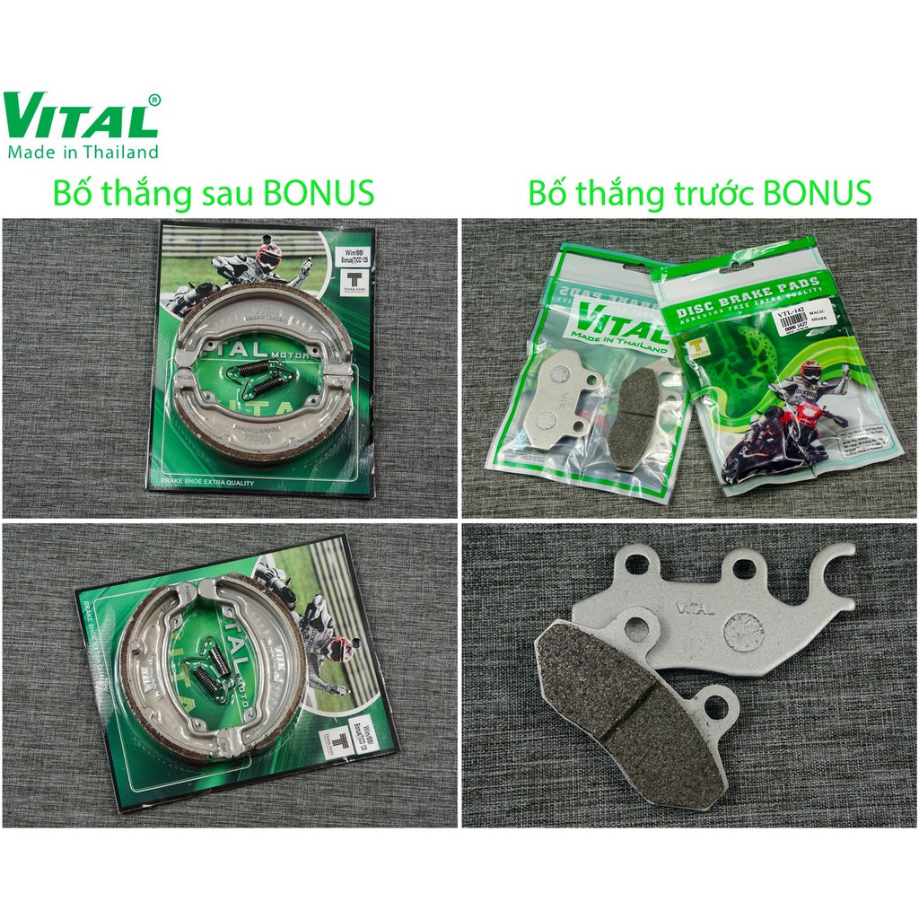 Bố thắng sau + trước BONUS hiệu VITAL - Má phanh xe máy, bố thắng đĩa VITAL chính hãng Thái Lan