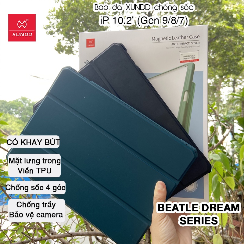 Bao da XUNDD iPad 10.2 inch   - Mặt lưng trong, Có ngăn đựng bút -