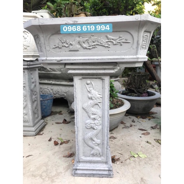 Khuôn đúc chậu chữ nhật vát góc 55x35x20 kèm chân đôn rồng phượng cao 56