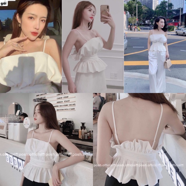 Áo trắng hai dây xinh Rosiee Top có mút ngực from chuẩn tôn dáng ôm xoè nhẹ dễ mix phía sau bo chun có dây tự điều chỉnh