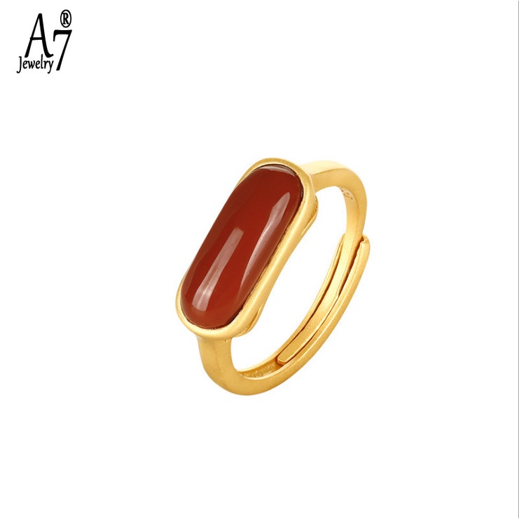 Nhẫn Mạ Bạc S925 Đính Đá Mã Não Đỏ Dễ Điều Chỉnh