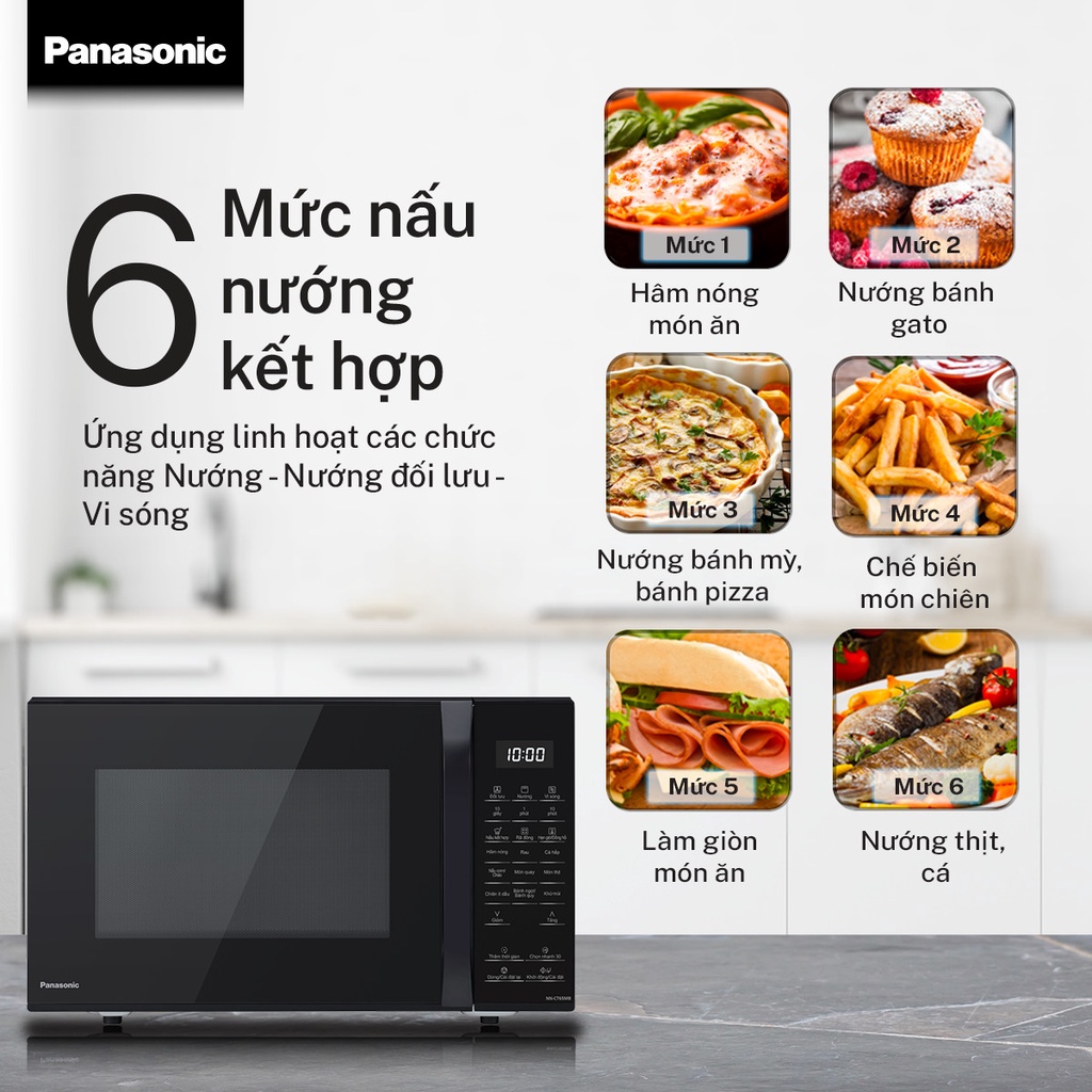 [Mã ELBAU7 giảm 7% đến 1TR]Lò vi sóng đối lưu chiên không dầu Panasonic nướng NN-CT65MBYUE 27L – 20 thực đơn