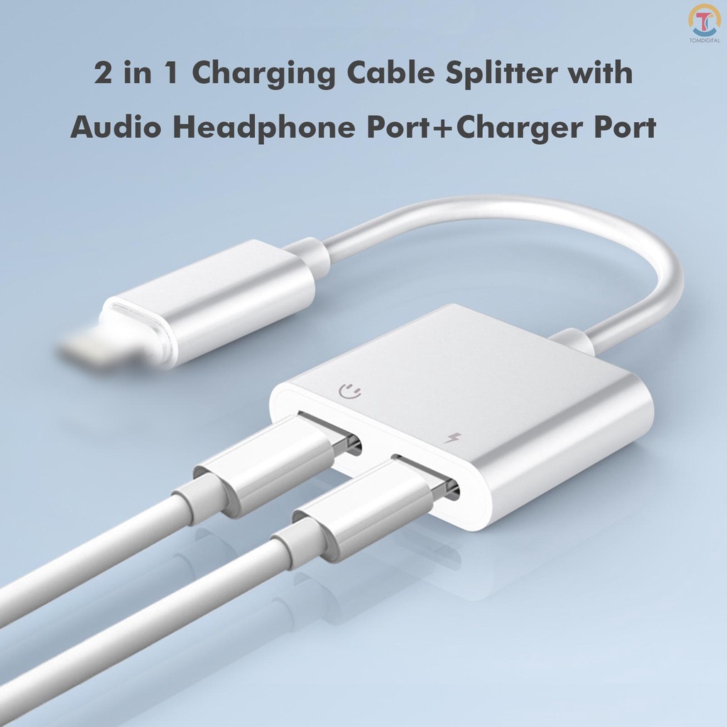 2 in 1 Charging Cable Splitter Earphone Cable Audio Adapter IOS Audio Headset Charger Converter Compatible with iPhone 11 Pro X XS Max XR 7 8 Plus