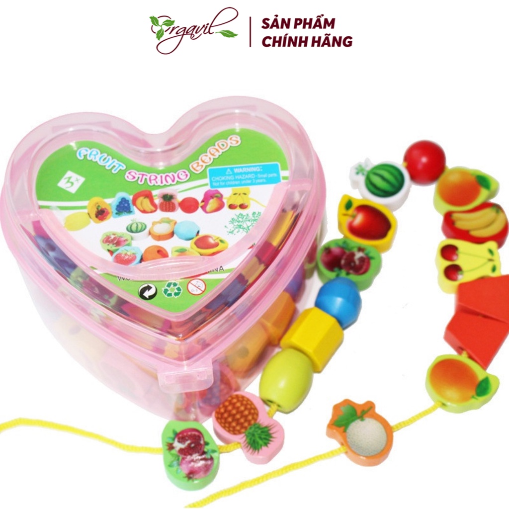 Xâu hạt gỗ hộp trái tim đồ chơi rèn luyện tư duy cho bé - Xâu hạt gỗ cho bé, đồ chơi thông minh - Orgavil