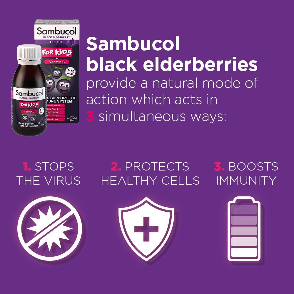 Siro tăng đề kháng hàng ngày Sambucol for kid 120ml cho bé 1-12 tuổi