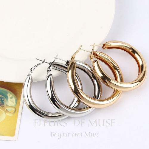 Khuyên tai tròn mạ vàng/bạc dáng tròn dày size lớn Fleurs de Muse