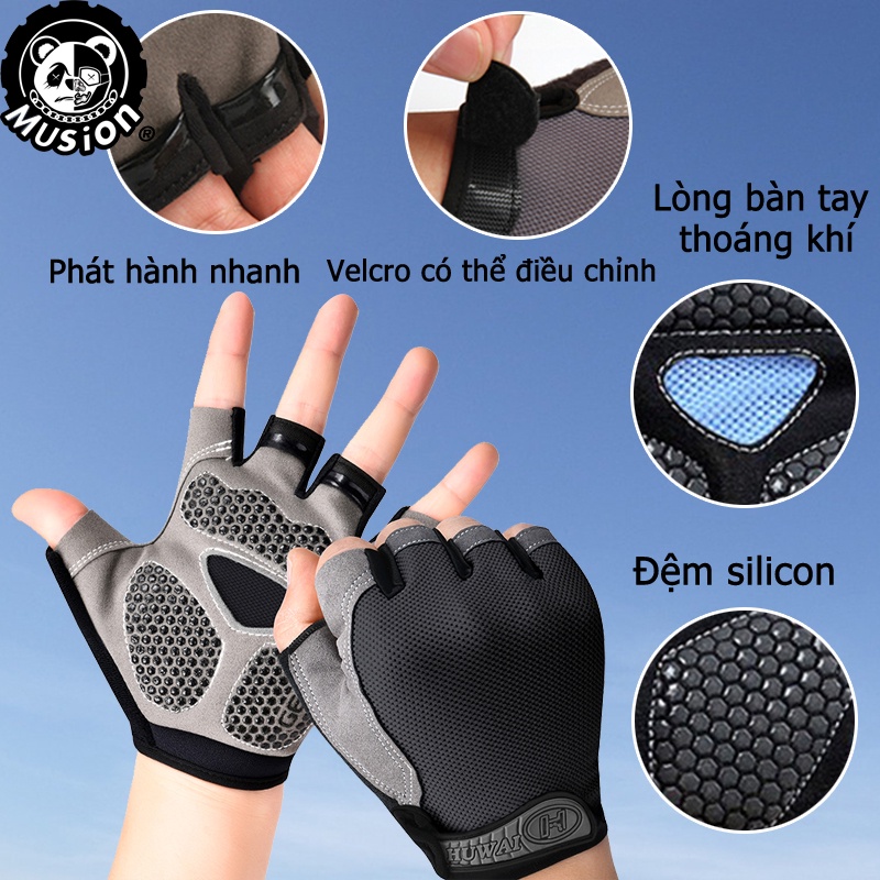 Găng tay thể thao hở ngón phối lưới thoáng khí
