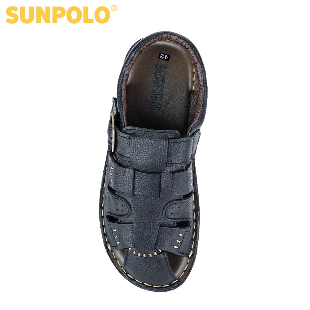 Sandal Nam Da Bò Cao Cấp SUNPOLO Nâu Đen SUSDA11ND