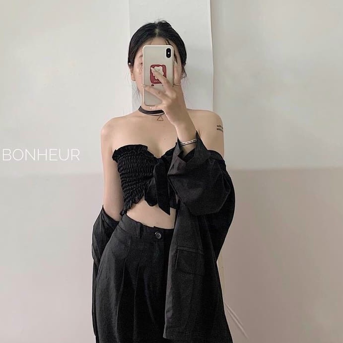 Áo ống nhúm trơn kèm nơ cột 2 kiểu cực xinh , chất voan mềm mịn mát