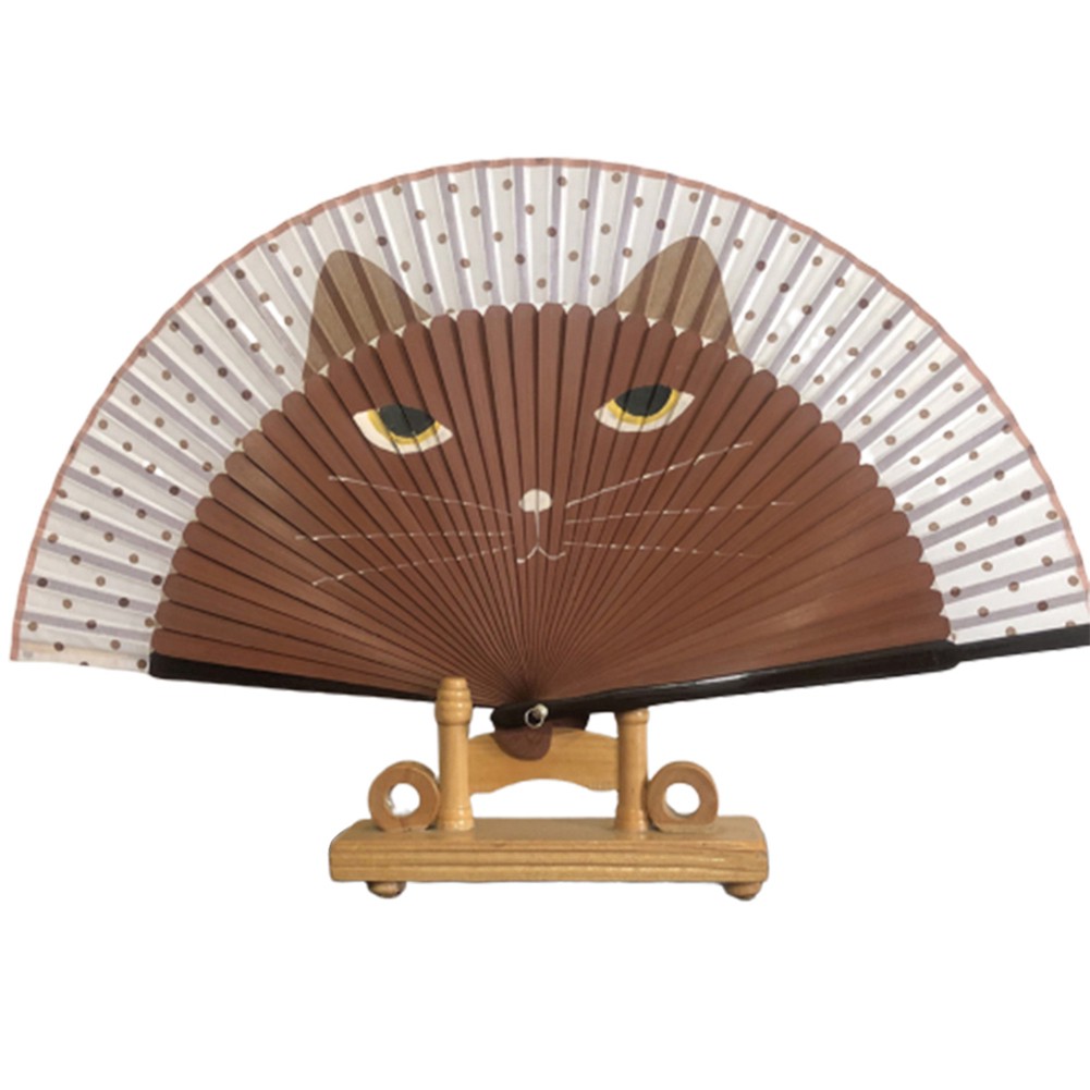 Quạt gấp in hình mèo phong cách vintage dễ thương