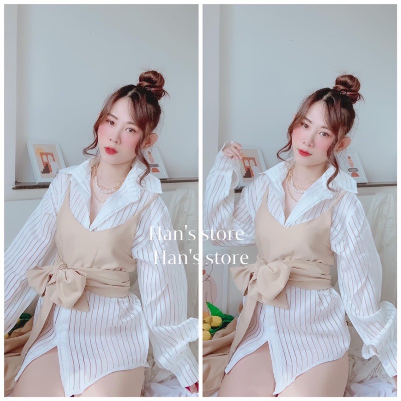 ÁO SƠMI TƠ GÂN PHỐI ( ẢNH THẬT)