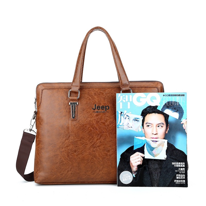 Túi xách cặp da công sở JEEP BULUO T04 42x32x7cm (Nâu đậm - Nâu sáng - Đen) | BigBuy360 - bigbuy360.vn