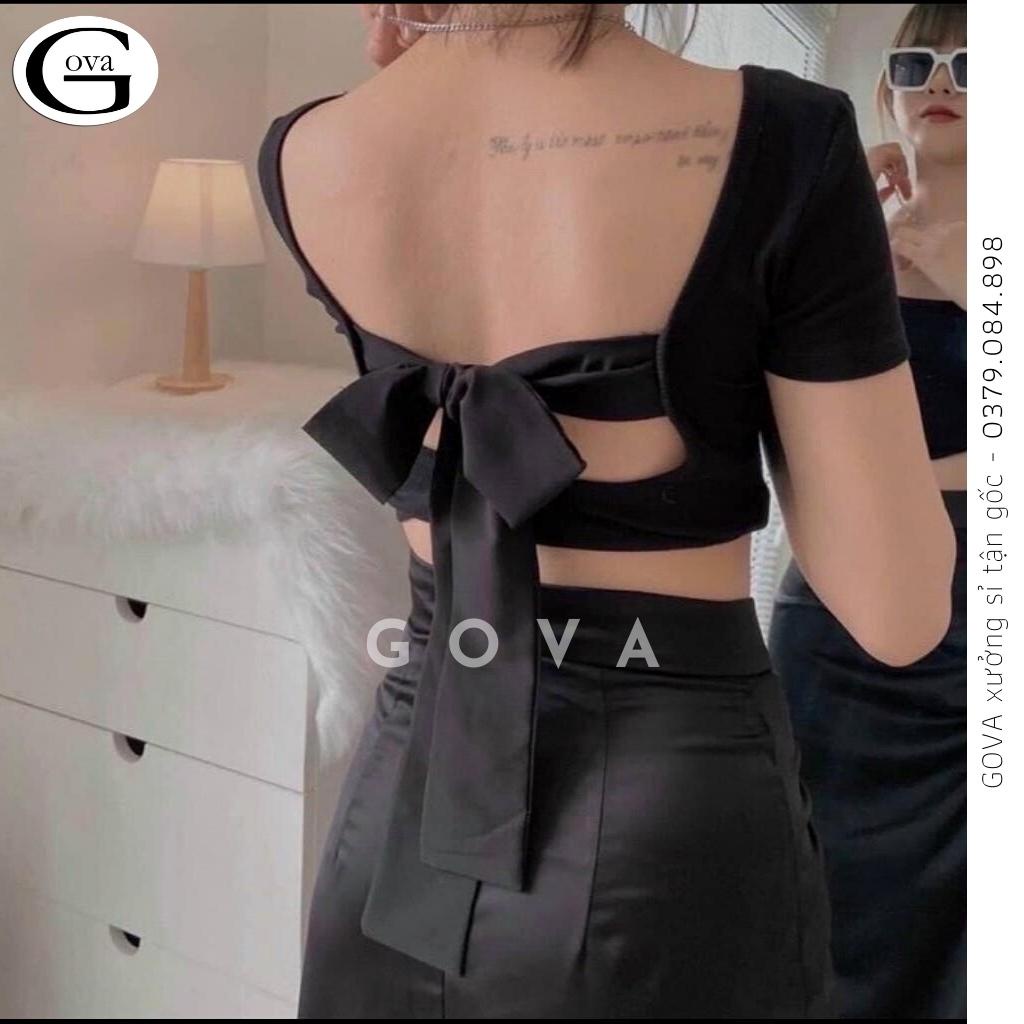 Áo Croptop buộc nơ lưng Hot Trend Áo kiểu nữ ôm chất thun Cao Cấp gân mềm mát