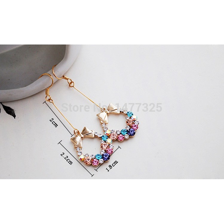 Bộ 2 bông tai thời trang dáng dài kiểu vòng có phối nơ đầy cá tính