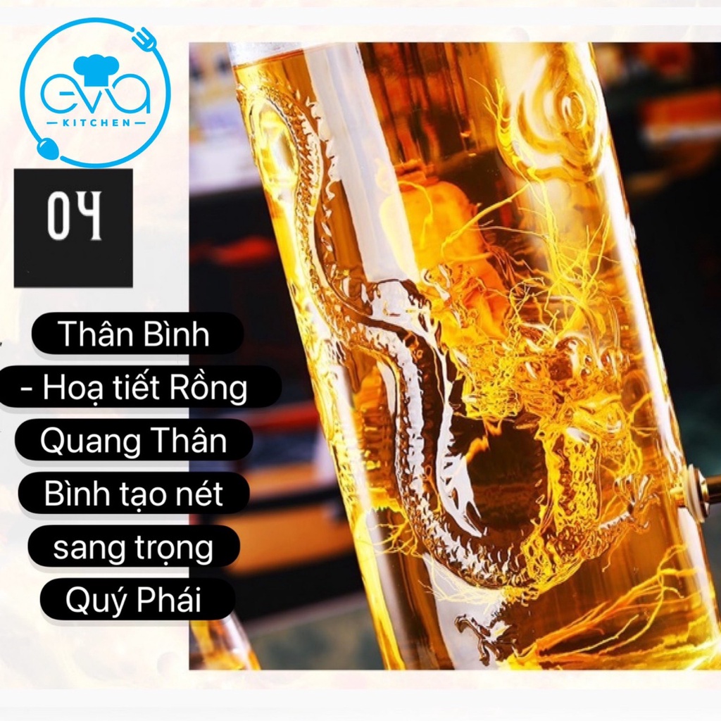 Bình Ngâm Thuỷ Tinh 19 Lít Dáng Trụ Hoa Văn Rồng - TR19L M1077