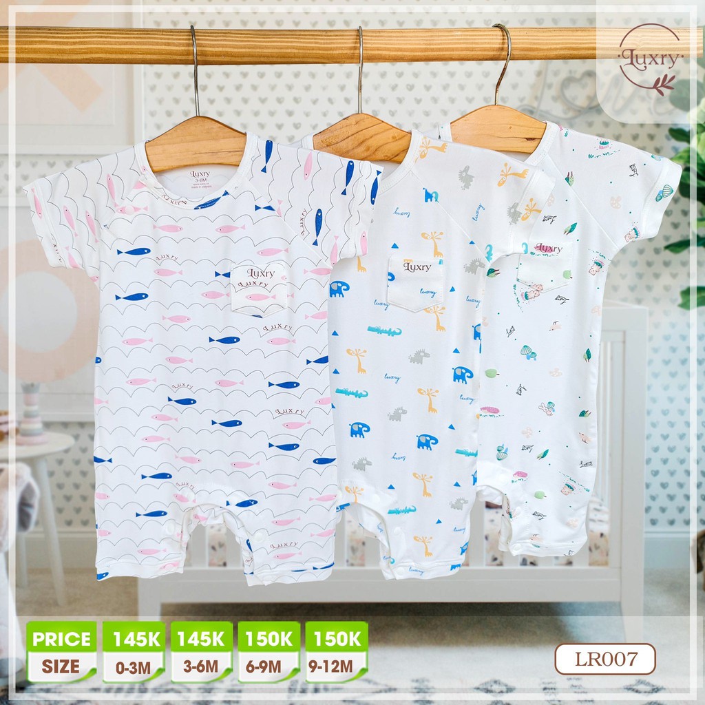 Bộ body cộc tay cài lệch cho bé sơ sinh Luxry - vải sợi tre cao cấp