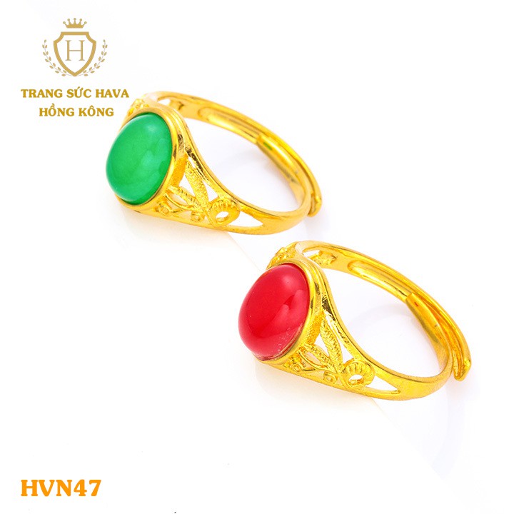 Nhẫn Nữ Đính Đá Đỏ  Xi Mạ Vàng Non Cao Cấp - Trang Sức Hava Hong Kong - HVN47