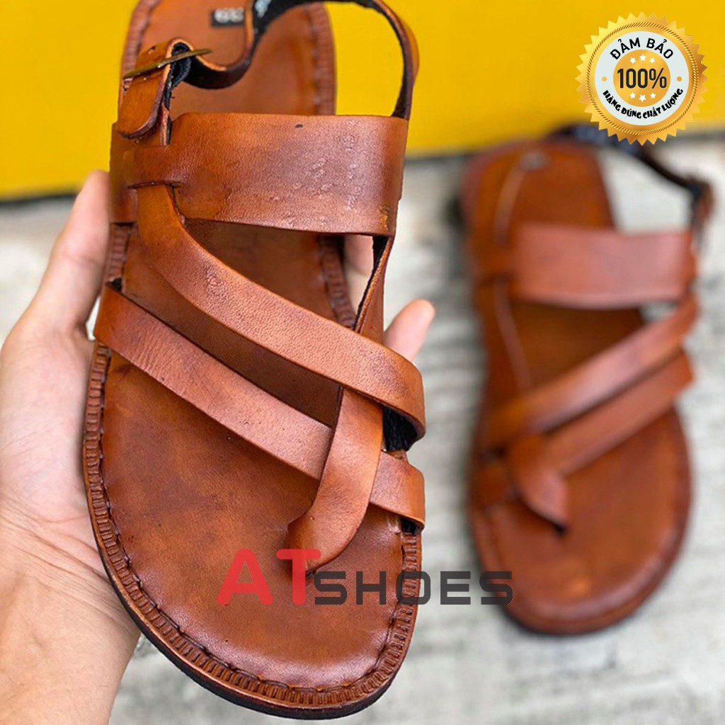 Dép Quai Hậu Dép Sandal Nam Da Bò Thật Atshoes DA882 (Đen - Nâu)