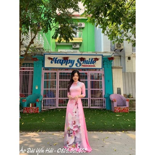 áo dài phong cảnh sen kèm quần