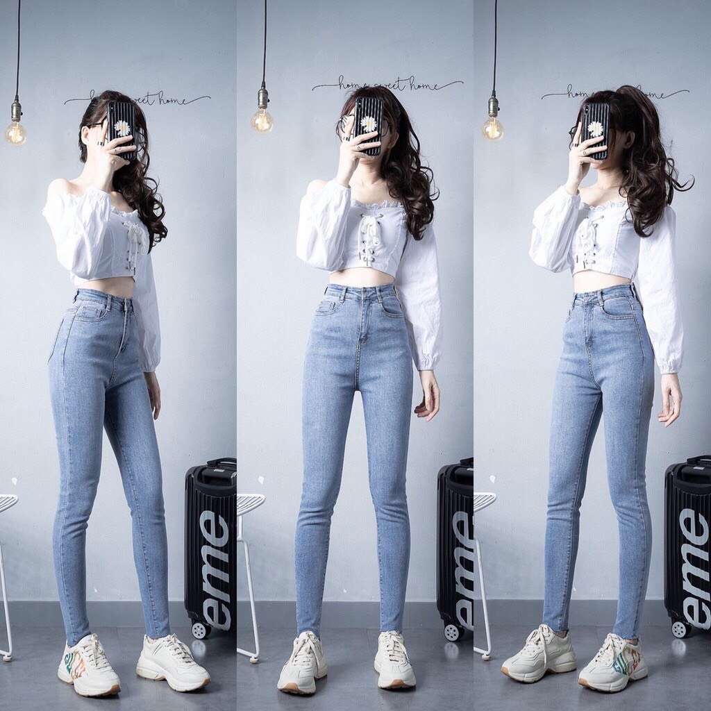 ✲Quần Jean nữ cạp lưng cao skinny ôm co giãn chất đẹp ống đứng tregging màu đen xanh xu hướng 2022 Kozoda QJ4