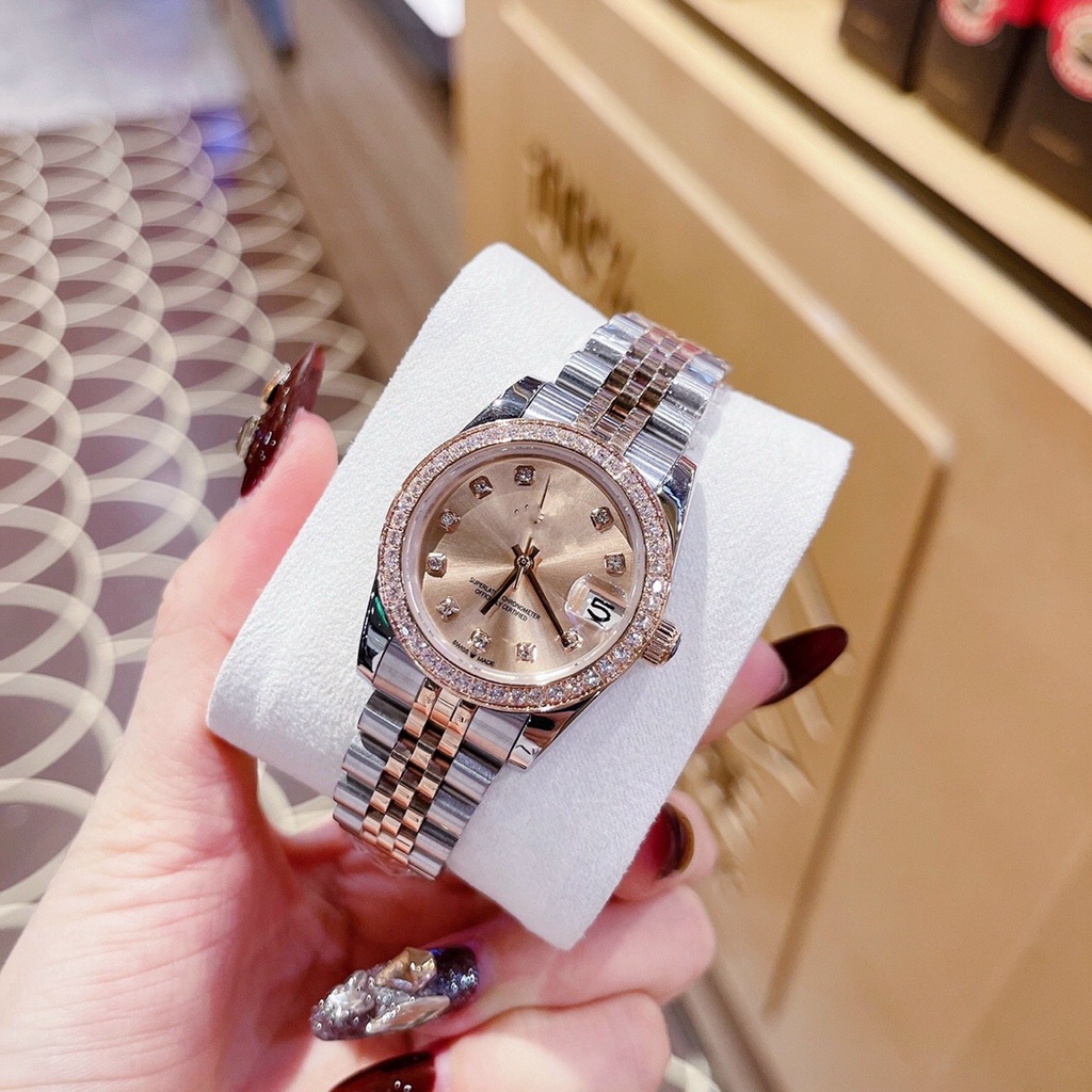 New 2022 Đồng Hồ Nữ Automatic Pink Dial 278381 , Size 31mm , Dây Thép Demi Vàng Hồng