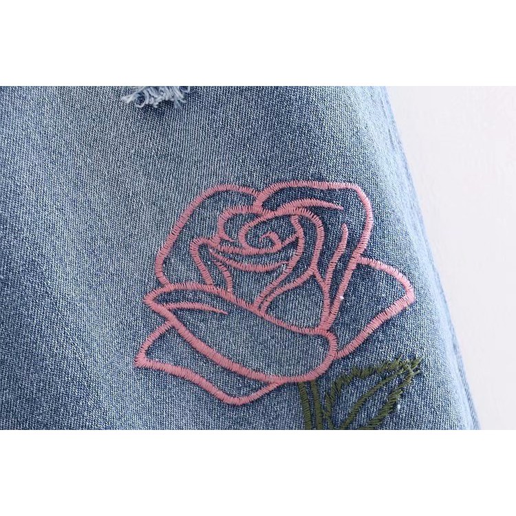 Quần Jean Baggy Nữ Thêu Hoa Hồng 671