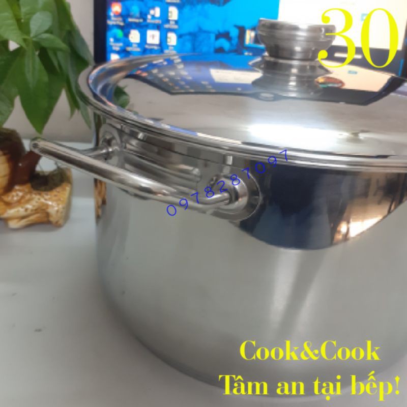 [CHÍNH HÃNG] Nồi luộc gà inox 10- 15 lít size 30 cm 1 đáy &amp; 3 đáy từ và