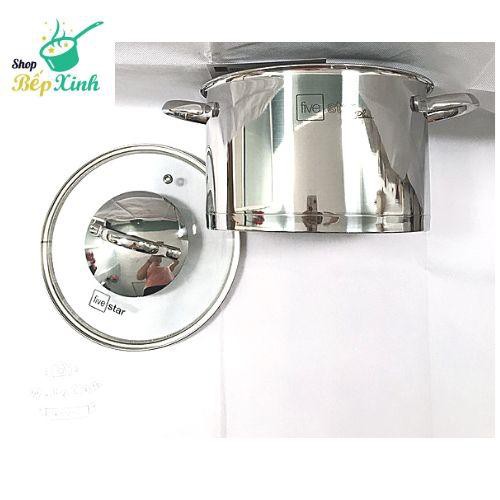 Nồi inox 304 Fivestar 3 đáy 16cm/20cm quai oval nắp kính