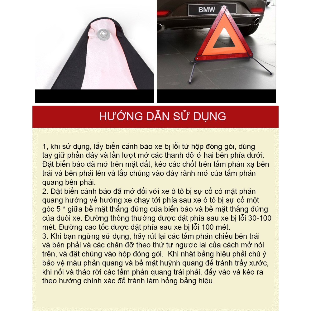 Biển Cảnh Báo Nguy Hiểm - Biển Tam Giác phản quang cảnh báo cho xe hơi gấp gọn tiện lợi