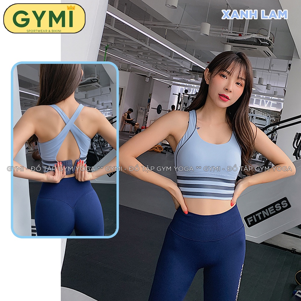 Áo bra tập gym yoga nữ GYMI AL21 chất thun poly thể thao cao cấp khoá cài sau nâng đỡ định hình ngực dây