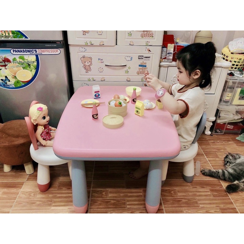 Bộ bàn 2 ghế tai thỏ, bàn ghế trẻ em mẫu giáo chất nhựa  ABS cao cấp phù hợp trẻ em 2 đến 8 tuổi decor Hàn Quốc