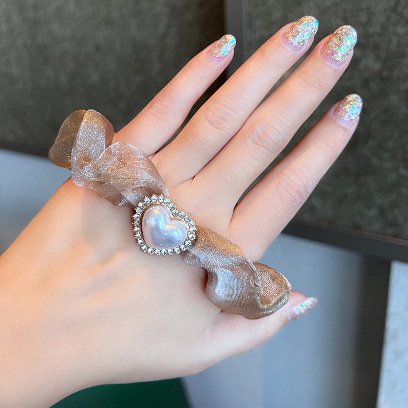 Dây buộc tóc, cột tóc scrunchies đính đá HÌNH NƠ màu trơn Hàn Quốc