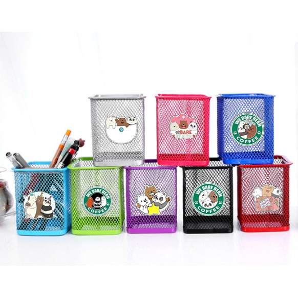 Ống cắm bút ba anh em gấu CBI32 ống sắt cắm bút văn phòng ống sắt đựng bút bare bear ống cắm bút kim loại