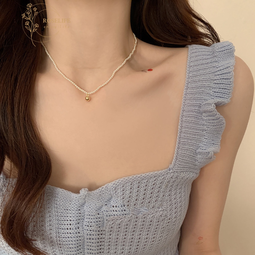 Vòng Cổ Choker Đính Hạt Ngọc Trai Tròn Màu Vàng Sang Trọng Dành Cho Nữ