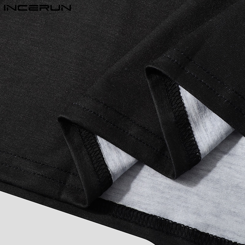 INCERUN Áo Thun Nam Ngắn Tay Cổ Tròn In Hoa