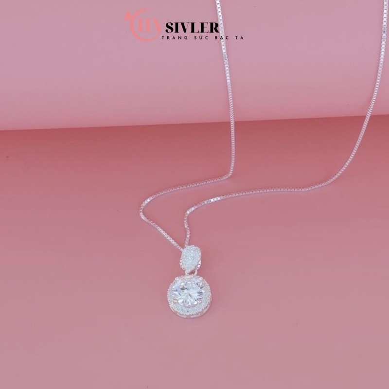 Dây chuyền bạc ý s925 dây mì mặt đá tròn sáng đẹp vòng cổ nữ bạc thật giá rẻ CHY SILVER