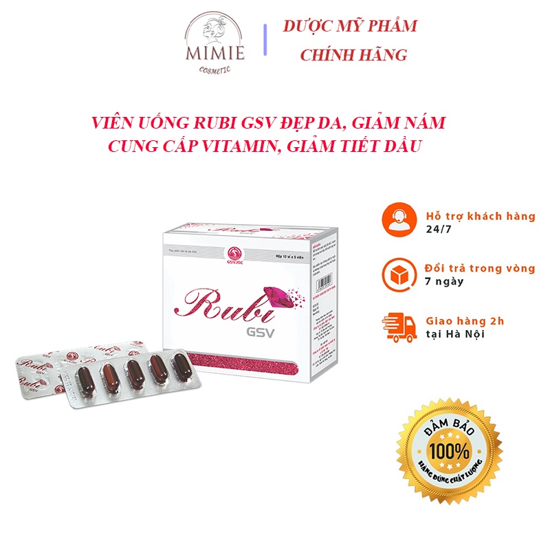 [CHÍNH HÃNG] VIÊN UỐNG RUBI GSV - ĐẸP DA, MỜ NÁM, BỔ SUNG VITAMIN, CHỐNG LÃO HÓA, GIẢM TIẾT NHỜN HỘP 60 VIÊN