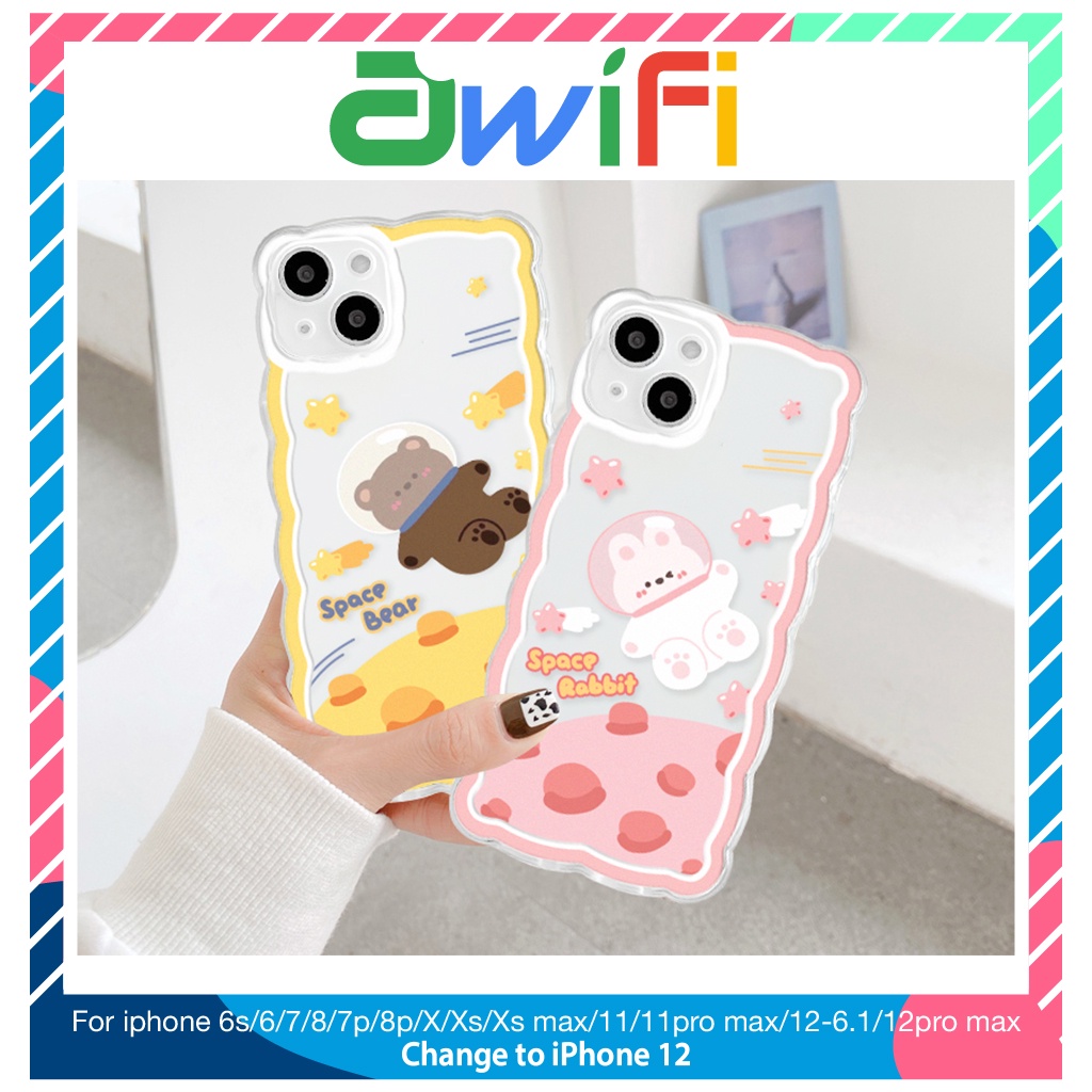 Ốp lưng iphone trong lượn sóng gấu space 6s/6plus/7/7plus/8/8plus/xs/11/12/13/pro/max/plus/promax - Sale Hot T5-13