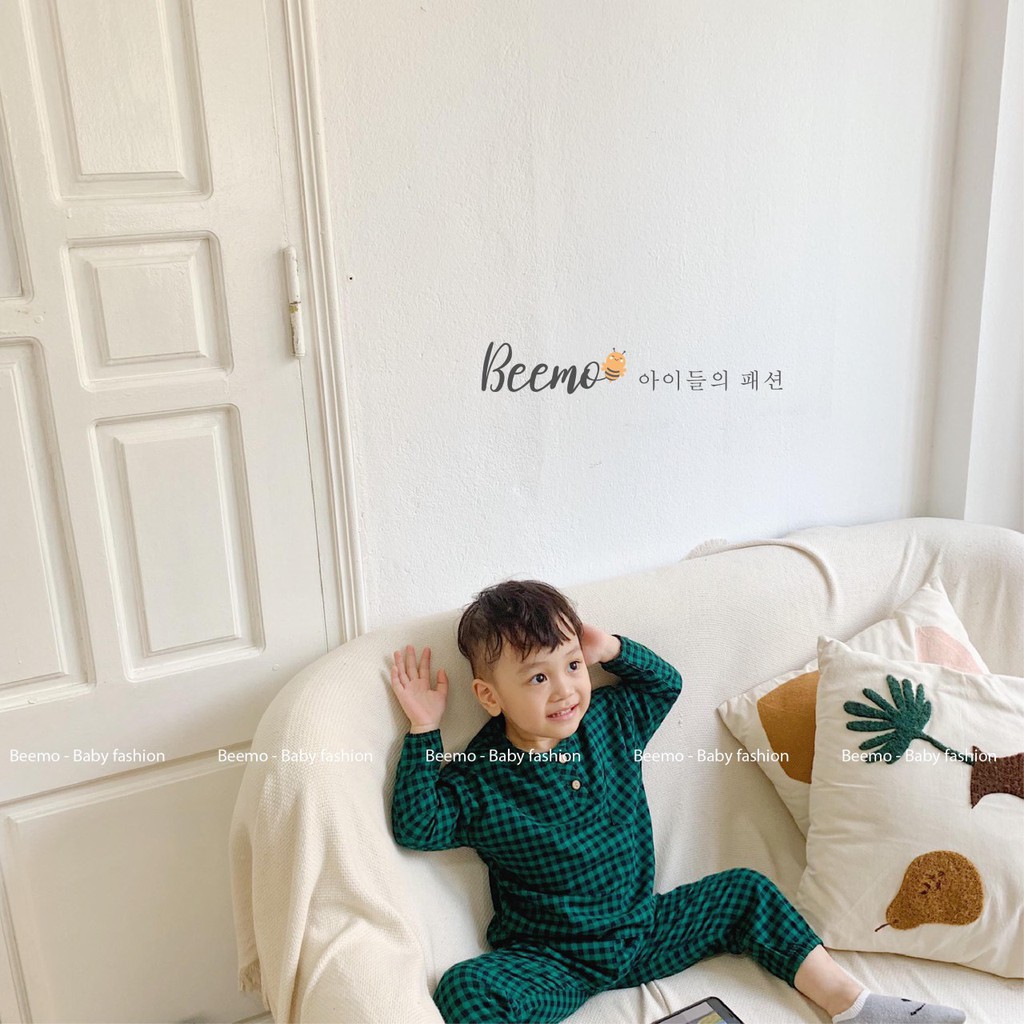 Set trang phục cho bé trai/ bé gái pijama kẻ xanh Beemo 20T6-B022