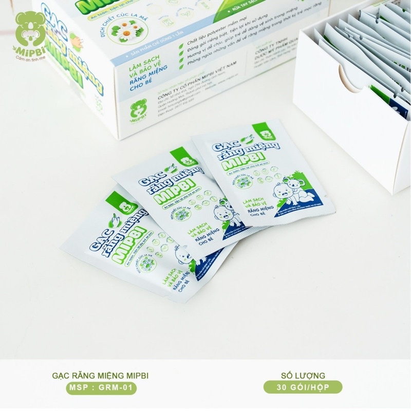 Gạc răng miệng Mipbi hộp 30 gói Rơ lưỡi Mipbi an toàn tiện lợi cho trẻ sơ sinh [ babyboo]