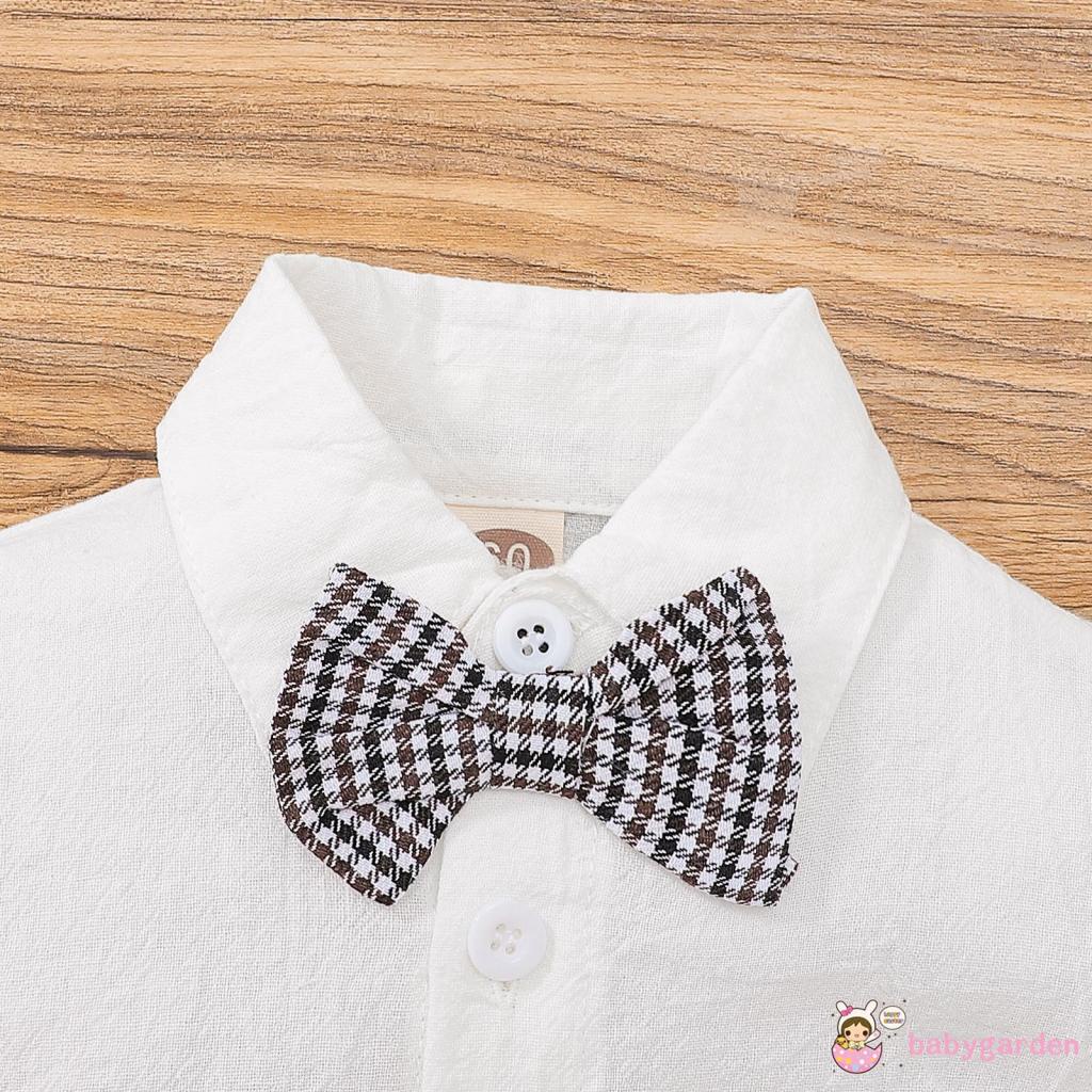 Set Đồ 2 Món Gồm Áo Sơ Mi Tay Dài Cổ Bẻ Màu Trơn Thắt Nơ + Quần Dài Lưng Thun Cho Bé Trai 0-24 Tháng Tuổi