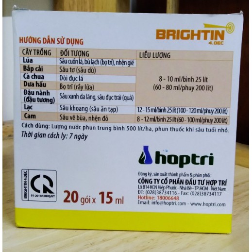 Hợp Trí BRIGHTIN gói 15ml - Chế phẩm diệt Sâu cuốn lá sâu tơ bọ trĩ sâu vẽ bùa nhện đỏ trên cây trồng