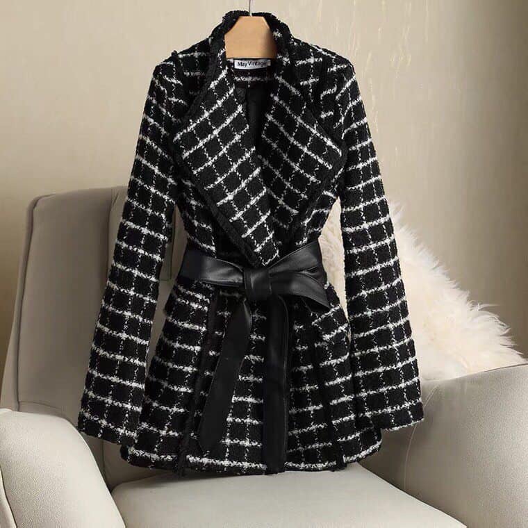 Áo khoắc dạ cổ vest kèm đai da A098