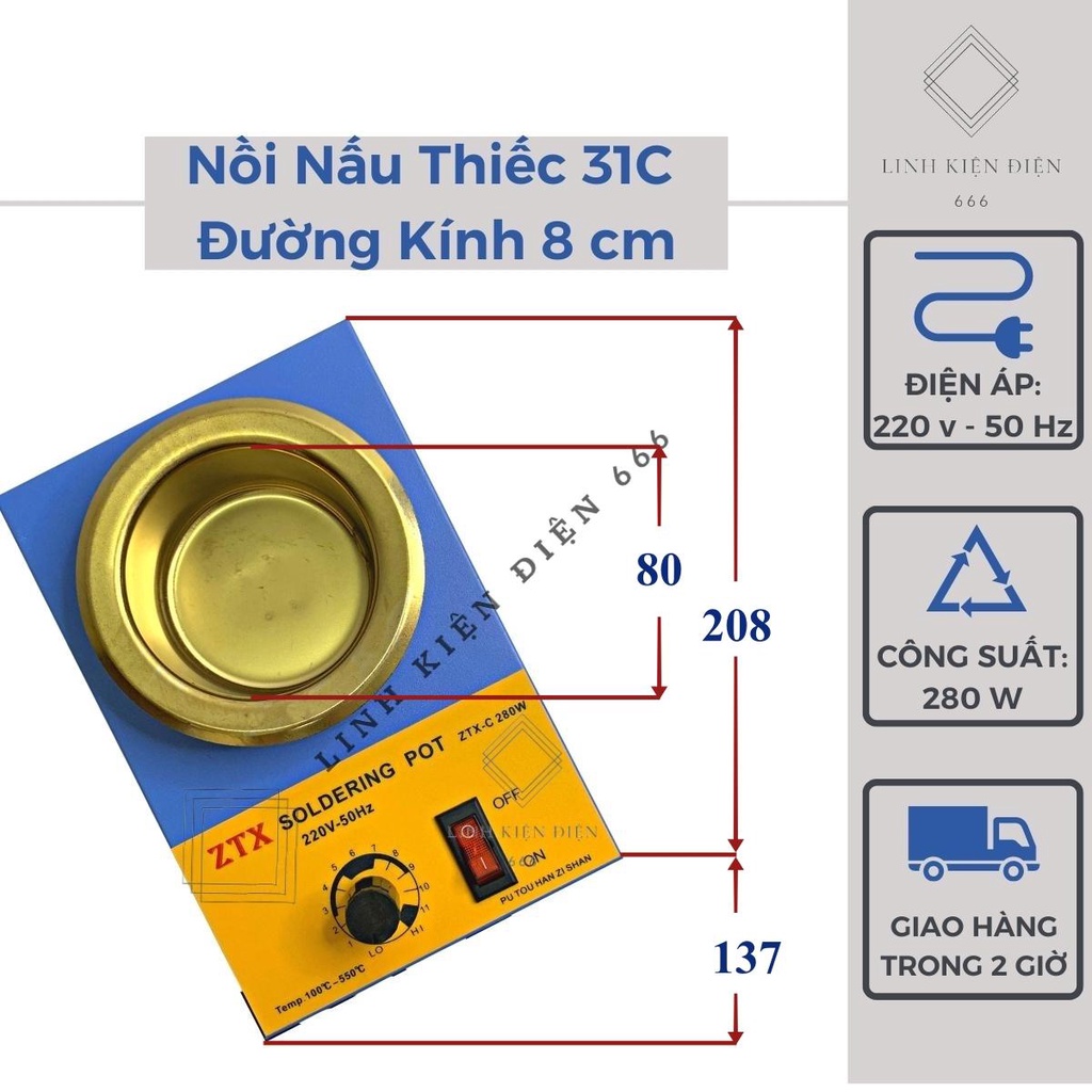 Nồi Nấu Thiếc Hàn NNT8CM Bể Nhúng Chì Hàn Máy Nhúng Thiếc