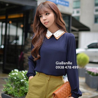 MS : 2423 - ÁO VOAN CỔ ĐÍNH NGỌC TRAI - Thiết kế xinh xắn, ấn tượng với cổ áo đính ngọc trai